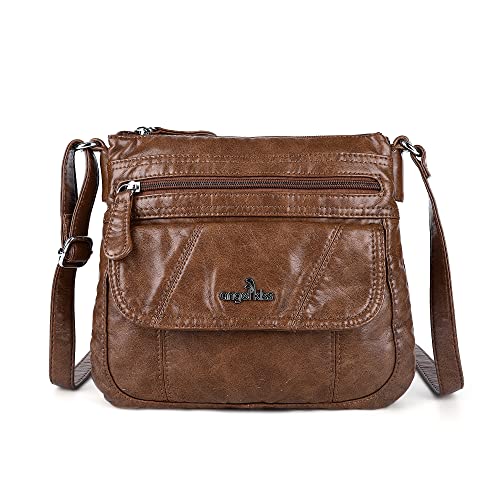 Angelkiss Small Womens Crossbody Bag Leather Shoulder Purse for Women Hobo Bag with Adjustable Shoulder Strap - color: Brown