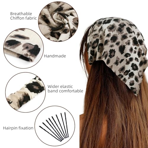 WOVOWOVO 8 Pcs Hair Scarf Headband for Women Girls Non Slip Elastic Boho Triangle Head Scarf Bandana - color: Leopard Print