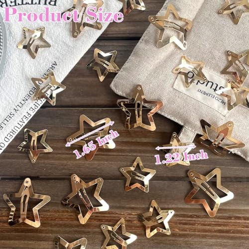 Seneeel 30 PCS Gold Star Hair Clips (1.22" & 1.65") - Snap Hair Accessories for Girls & Women - Non Slip Star Clips - Gold Metal Hair Clips - color: 1.22" 1.65"gold (30PCS)
