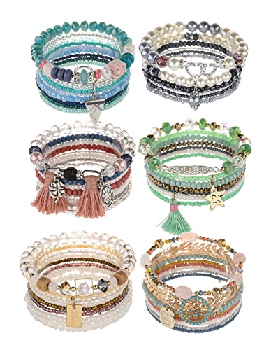6 sets Bohemian Multilayer tassels bracelet Handmade Wrap Bracelets Bangle Jewelry Bracelets for Women - color: JA6-5