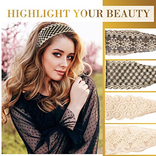 Dilunave 10 PCS Lace Headbands for Women Elastic Dressy Women Headbands Cute Lace Stretch Cloth Elegant Hair Accessories for Wedding Hairbands Wide Headwrap for Girls