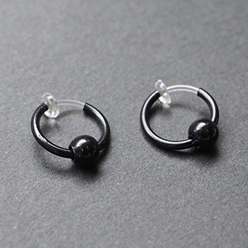 Silver Small for Women Comfortable Plastic Invisible Clip On Hoop Earrings Men Fake Nose Ring Faux Lip Septum Ring Fake Cartilage Earrings 12 mm Spike Cross Feather 15mm Unisex Gold Non Piercing Lobes - color: Ball Black