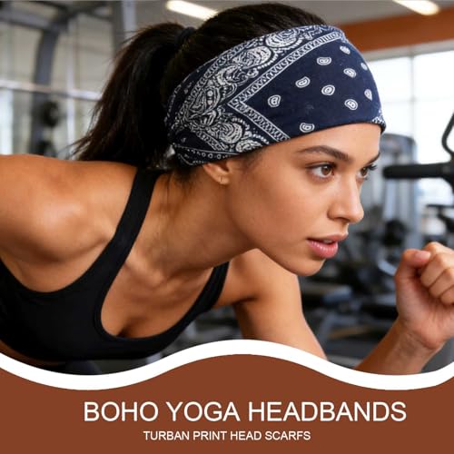 Acenail Boho Headbands Wide Head Bands Knotted Turban Headband Nonslip Elastic Hairbands Floral Hairband Workout Hair Scarfs Yoga Sweatbands Bohemian Head Wraps for Women 4Pcs (#4 Bohemian)