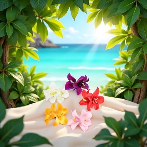 5Pcs Colorful Artificial Flower Hair Clip, Bohemian Flower Hairpin Hawaiian Hibiscus Plumeria Hairpin for Seaside Holiday,Clips and Barrettes,Hair Accessories,Bridal Hair Accessories Headwear