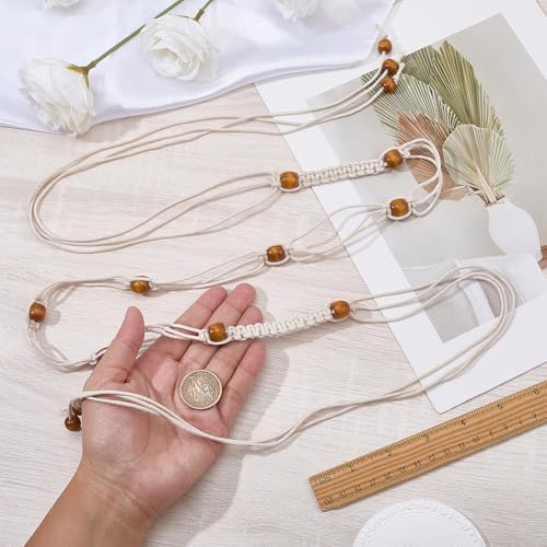 CRASPIRE Boho Braided Rope Belt Beaded Tassel Belts Western Woven Thin Tie Adjustable White Bohemian Handmade Cord 67in Long Skinny Strap Chain Wood Beads for Women Lady Dress Cloth Outfit Skirt Wrap - color: White
