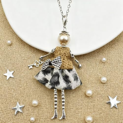 Crystal Paris Doll Necklace for Women, Handmade Cute Dress Long Chain Pendant Necklace Prom Costume Jewelry - style: 19