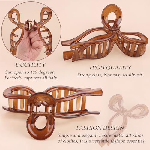 4 Pcs Bow Hair Clips Elegant Hair Claw Butterfly Hair Accessories for Girls Nonslip Butterfly Clips Hair Styling Accessories for Women - color: 4 Pcs-Glossy Style(Black,Coffee,Transparent Gray,Transparent)