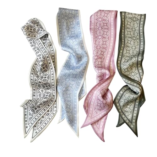 4/40 Pcs Hair Scarf for Women, 35"x2.36" Lightweight Silk Headband, Purse & Bag Scarves Gift Collection - color: Powder Blue