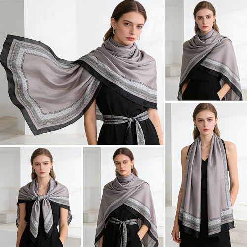 Silk Scarf Mulberry Silk Fashion Scarves Long Lightweight Shawl Wrap … - color: W51