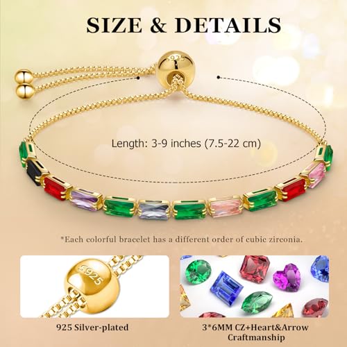 J.Fée Silver Bracelet, S925 Tennis Bracelet with Sparkling 5A Cubic Zirconia Silver Bracelets for Women Adjustable Bracelet for Women Bracelets Womens Bracelet Women Gifts for Women Mom - color: Gold, White
