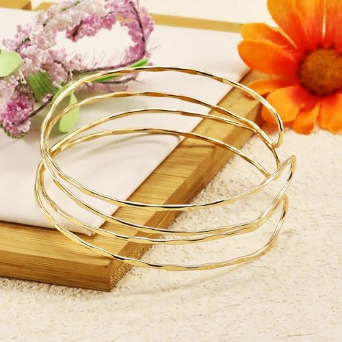 Women's 18k Gold Plated Arm Cuff Bracelet - Minimalist Silver Upper Arm Cuff for Cool - color: B-Gold