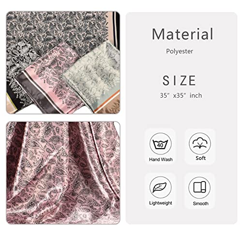 4Pcs Silk Head Scarves for Women Satin Hair Scarf 35”Large Square Bandana Silk Like Neck Scarf Shawl - color: Beige/Black/Pink/Green