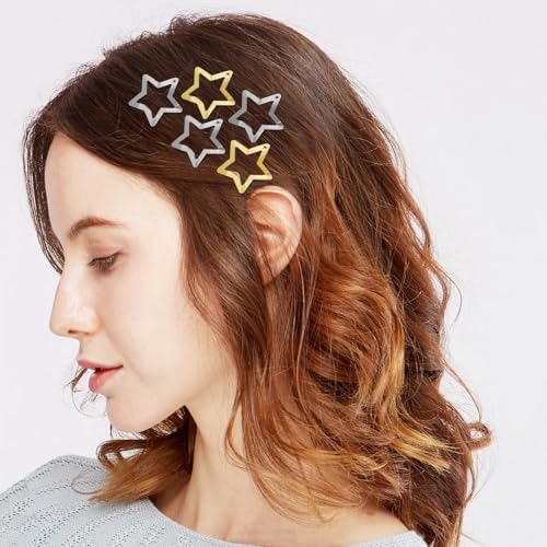 Star Hair Clips 2000s Y2K Snap Hair Barrettes Non Slip Star Hair Accessories Gold Silver Metal Hair Clips for Girls Women -30 PCS 1.18" - color: 30 P -1.18"-gold,silver