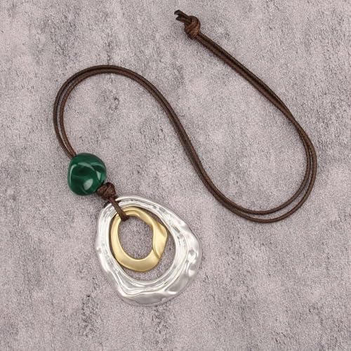 Leather Necklace for Women Long Boho Necklace Bohemian Choker Vintage Necklace Braided Boho Jewelry with Adjustable Brown Leather Cord - color: Chunky Long Necklace