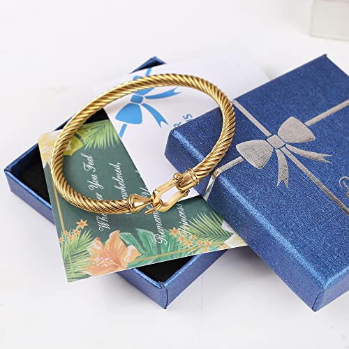 Twisted Cable Bracelet Stylish Fine Stainless Steel Cable Cuff Bracelet with Hook Clasp Bracelets Jewelry for Women - color: Upgrade 18K gold （6.7"）