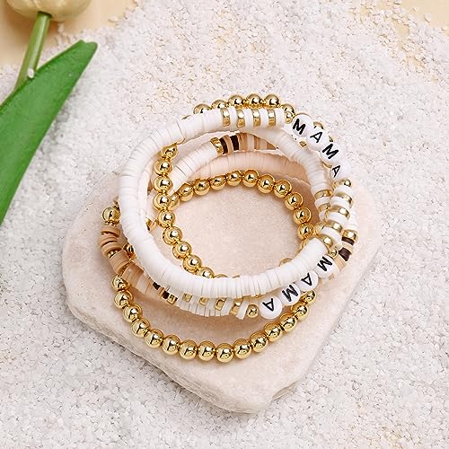 Elegance 11 designs Heishi Beaded Bracelets For Women Polymer Clay Colorful Surfer Stackable Beads Boho Bracelet Summer Beach Jewelry - color: Mama