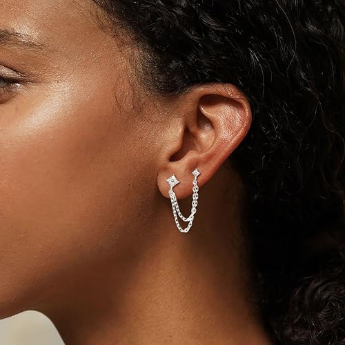 Freekiss Gold Chain Studs Earrings for Women Trendy: Hypoallergenic 14K Gold Plated Dangle Earrings Dainty Small Long Chain Earring Set Fashion Gold Jewelry for Women - style: 4cz chain earrings-SL