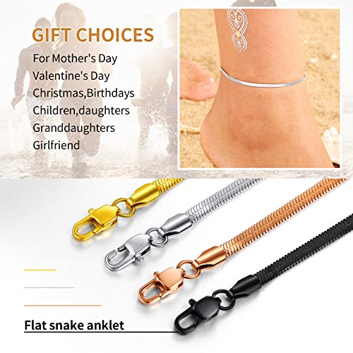 ChainsHouse Ankle Bracelets for Women, Stainless Steel Chain Anklets Waterproof, Women Summer Beach Jewelry Gift, Come with Box - color: 09. 3mm-Herringbone-Steel