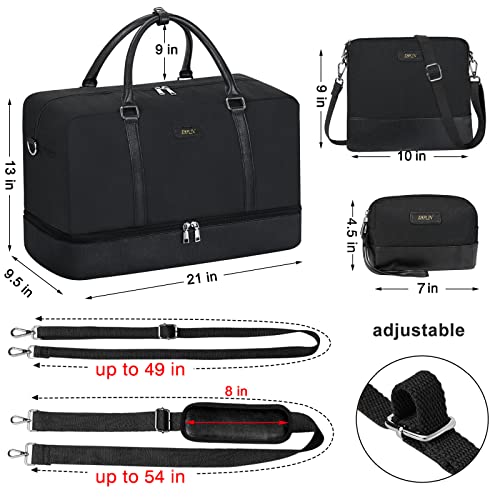 Weekender Bags for Women Overnight Bags with Shoe Compartment 21" Duffle Travel Bag for Traveling Weekend Gift 3pcs Set - color: A9-Nylon-Black