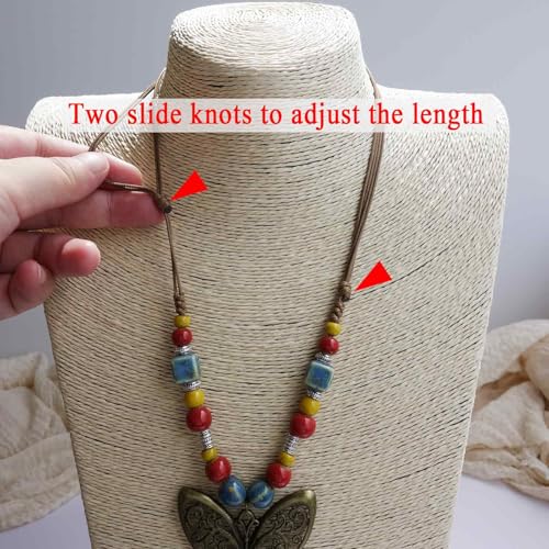 Boho Colorful Ceramic Bead Necklace for Women, Butterfly Pendant Necklace, Handmade Bohemian Statement Jewelry Gifts for Mom - color: Multi-S