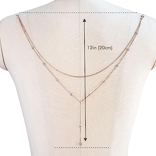 Wedding Multi-layered Rhinestone Back Chain Necklace Layered Bridal Crystal Back Chain Jewelry Festival Rave Rhinestone Backdrop Jewelry Dress Shoulder Body Chain Jewelry for Women - color: Rhinestone-gold