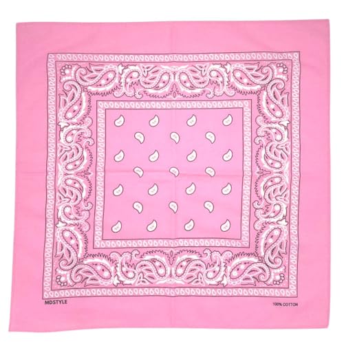 MDSTYLE 100% Cotton Bandana for Men & Women 22" x 22" Paisley Pattern Handkerchief Headband Scarf - color: Pink