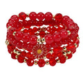 LOTSOF Boho Flower Beaded Bracelet Set for Women - Multilayer Crystal & Flower Charm Stackable Bracelets, Fashion Jewelry Gift for Her - color: Red