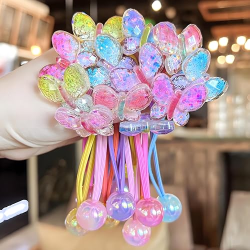12PCS Ball Charm Hair Ties for Little Girls,Colored Camellia Bead Rubber Band Bubble Hair Ties with Balls No Damage Ponytail Holders for Toddler Girls (Pink, Purple, Blue, Rose Red, Orange, Yellow) - color: Pink, Purple, Blue, Rose Red, Orange, Yellow
