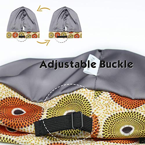 Adjustable Satin Lined Sleep Cap for Dreadlocks Curly Hair Large Head-Stay On Overnight - color: Medium Yellow
