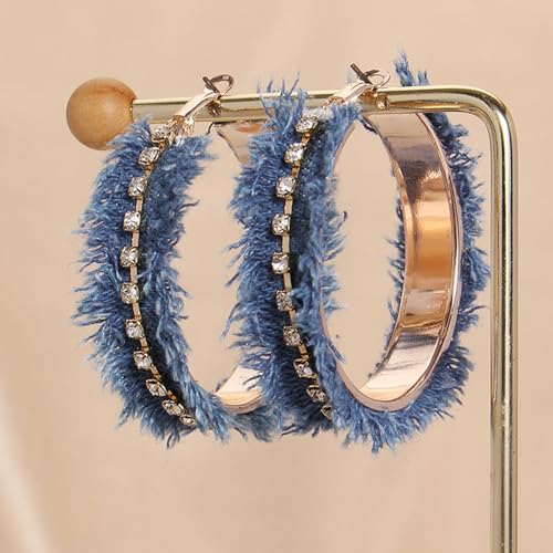 Coiris Bohemian Statement Dangle Earrings for Women Denim Leather Shells Pearl Polygonal Leaf Circle Drop Earrings for Women - style: Rhinestone-A