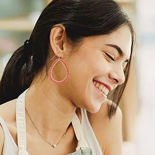 Bohemian Boho Teardrop Dangle Drop Earrings for Women – Delicate - Handcrafted Wire Wrapped Colorful Faceted Glass Beads – Gold Plated – with Gift Box Included - color: Red Coral