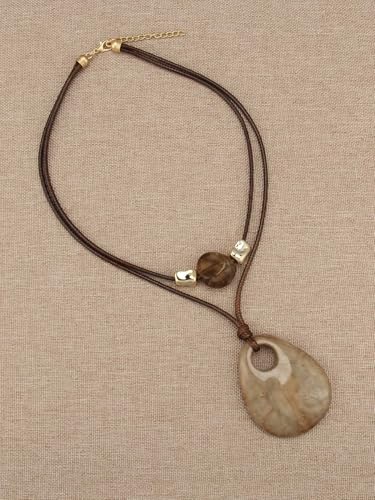 GelConnie Boho Necklaces for Women Cowgirl Necklace Stone Leather Cord Pendant Necklaces With Beads Long vintage Layered Choker Necklace - style: Brown Choker Pendant Necklace