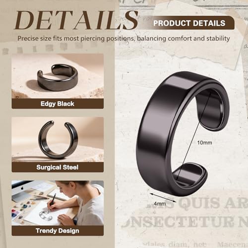 Gothic Ear Cuffs Helix Cartilage Clip on Goth Ear Cuff Stainless Steel Hypoallergenic Earrings for Women Men Non Piercing Gold & Silver Fake Earring Lightweight Punk Jewelry Gift - color: L1-Minimalist Design Black 1