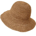 Women Straw Sun Hat Summer Beach Hats Foldable Floppy Cap Wide Brim Bucket Hat Solid Handmade Sun Protection Caps - color: Khakia