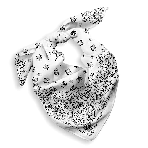 Gift Packaging Bandana for Men Women - 100% Cotton, Paisley, 22x22 In, 1 Pack - Large Bandanna Handkerchief Cowboy Hanky - color: White