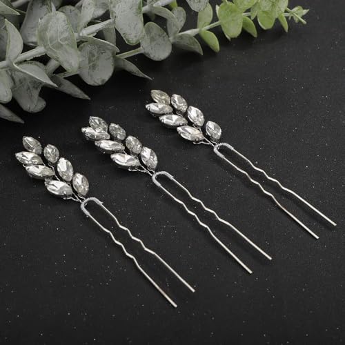 3pcs Rhinestones Beads Silver Hair Pins for Women Girls Wedding Bridal Vintage Hair Styling Jewelry (Silver) - color: Silver