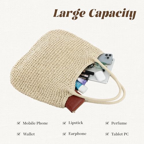 Freie Liebe Summer Straw Beach Bags for Women Large Woven Shoulder Handbags Boho Tote Bag for Vacation, Travel - color: Beige