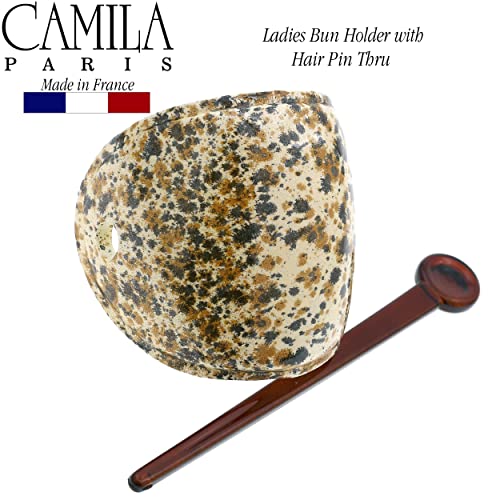 Camila Paris CP3342 French Hair Bun Holder Cover Cap Hair Updo, Camouflage, Hair Pin Thru, Strong Hold Grip Hair Clips for Women, No Slip and Durable Styling Girls Hair Accessories, Made in France - color: Camouflage