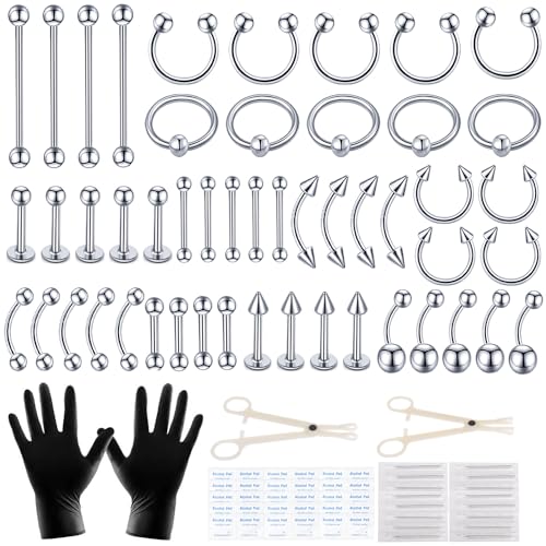104pcs Piercing Kit 14G16G Ear Lip Septum Eyebrow Nipple Body Self Jewelry