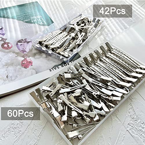 60Pcs Metal Styling Duck Billed Hair Clips, Silver Alligator Roller Clips for Women's Long Hair Styling Sectioning and Pin Curls, Bow DIY, with Case - size: 60 Pieces Mixed