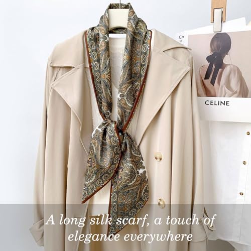 Sumolux Head Hair Scarf for Women Neck Purse Bag Handbags Scarf Like Silk - color: Khaki Cashew
