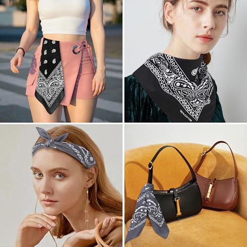 Mochabao 100% Cotton 27" x 27" Large Bandanas for Men & Women, Multi-Purpose Bandana Headbands, Square Head Scarf - color: Black/Gray