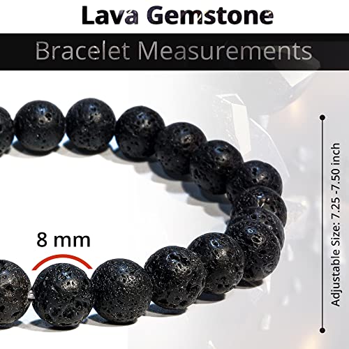 ANAYA AGATE Healing Crystal Bracelet for Women and Men – 8mm Round Beaded Bracelet for Men and Women – Unisex Stretchy Gemstone Bracelet for Healing and Protection - color: Lava Rock