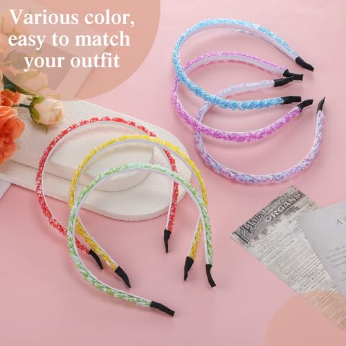 MTLEE 6 Pcs Beaded Headbands for Women Sparkly Crystal Non Slip Thin Beaded Hairbands for Women's Hair Colorful Fashion Handmade Gift Hair Hoop Accessories(Colorful) - color: Colorful