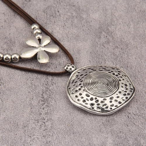 Chunky Necklace for Women Boho Pendant Necklace Statement Western Choker Necklaces for Women Vintage Bohemian Jewelry - style: Large Silver Boho Necklace