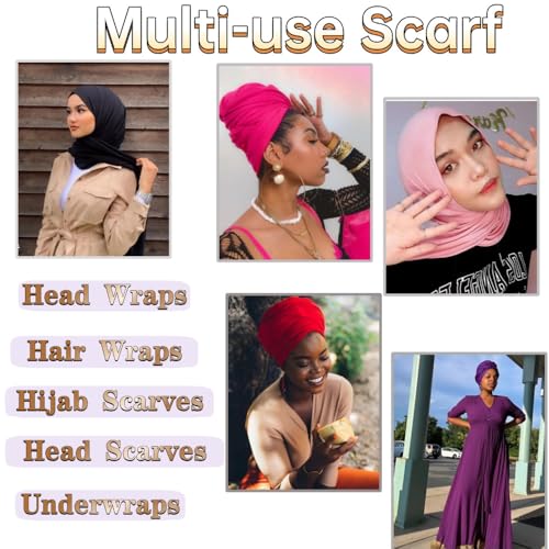 Head Wraps for Black Women, Breathable Headwrap Soft Long Hair Wraps Wide Headscarves for Locs Braids - color: 5pcs-(black,purple,wine Red,rose Red,light Pink)