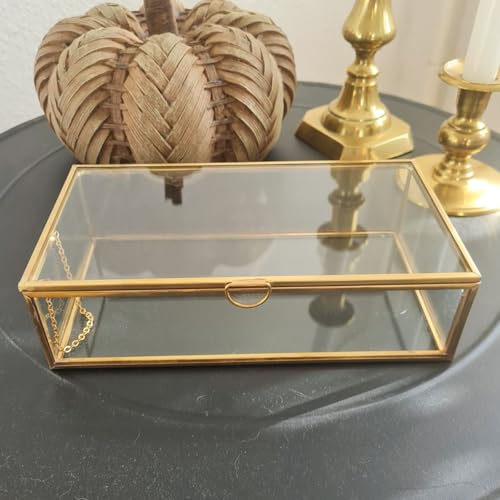 HighFree Vintage Glass Box with Lid - Clear Jewelry Glass Display Box Keepsake Box - Home Decor Decorative Box for Trinket Rings Bracelet (Gold, Medium) - color: Gold, size: Medium