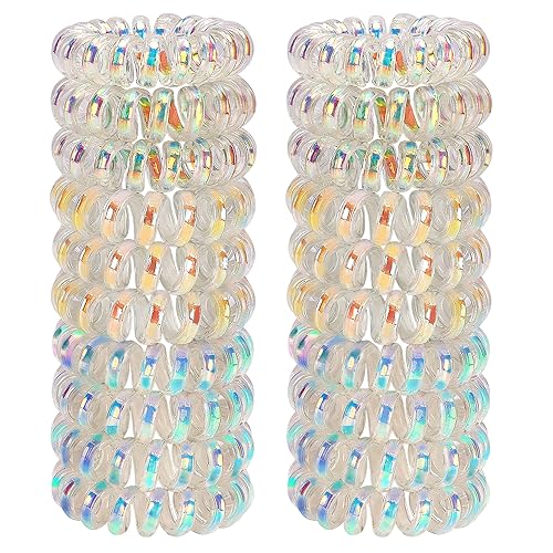 JessLab Spiral Hair Ties, 20 Pcs Traceless Phone Cord Hair Ties No Crease Spiral Bracelet Plastic Coil Ponytail Holders No-Damage Headband Hair Accessory for Girls Women Ladies Gift - color: Silver Mermaid Girl