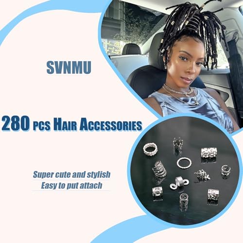 280 Pcs Silver Hair Jewelry for Braids Dreadlock Locs Metal Hair Clips Accessories for Women,Adjustable Hair Cuff Coils Rings Charms Braiding Decoration - color: Silver-280pcs