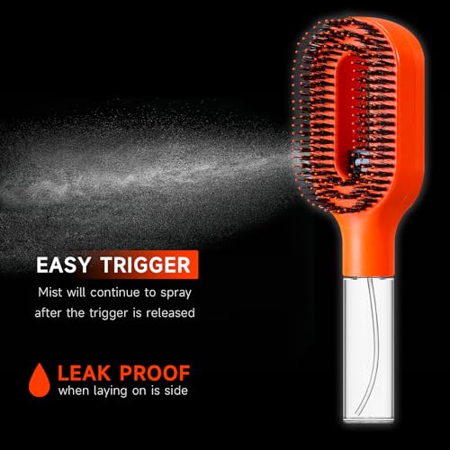 2-in-1 Manual Non-Electric Detangler Hair Brush with Built-In Mister Spray, Wet & Dry Detangling Brush for Curly, Wavy & Straight Hair, No-Tangle Anti-Frizz Brush，Reservoir 50ml.(Orange) - color: Orange
